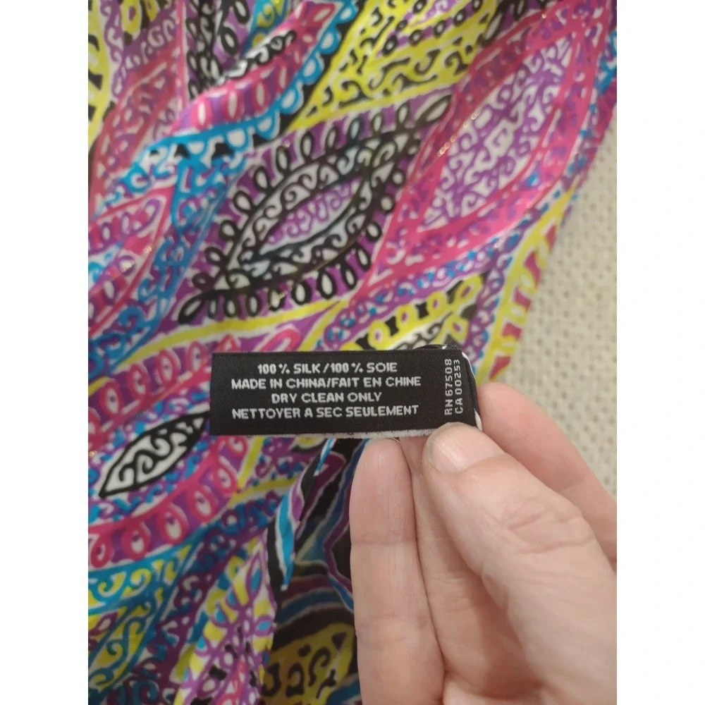 Jones New York 100% Silk Scarf Pink Yellow Paisley‎ Metallic Shimmer Boho Luxury